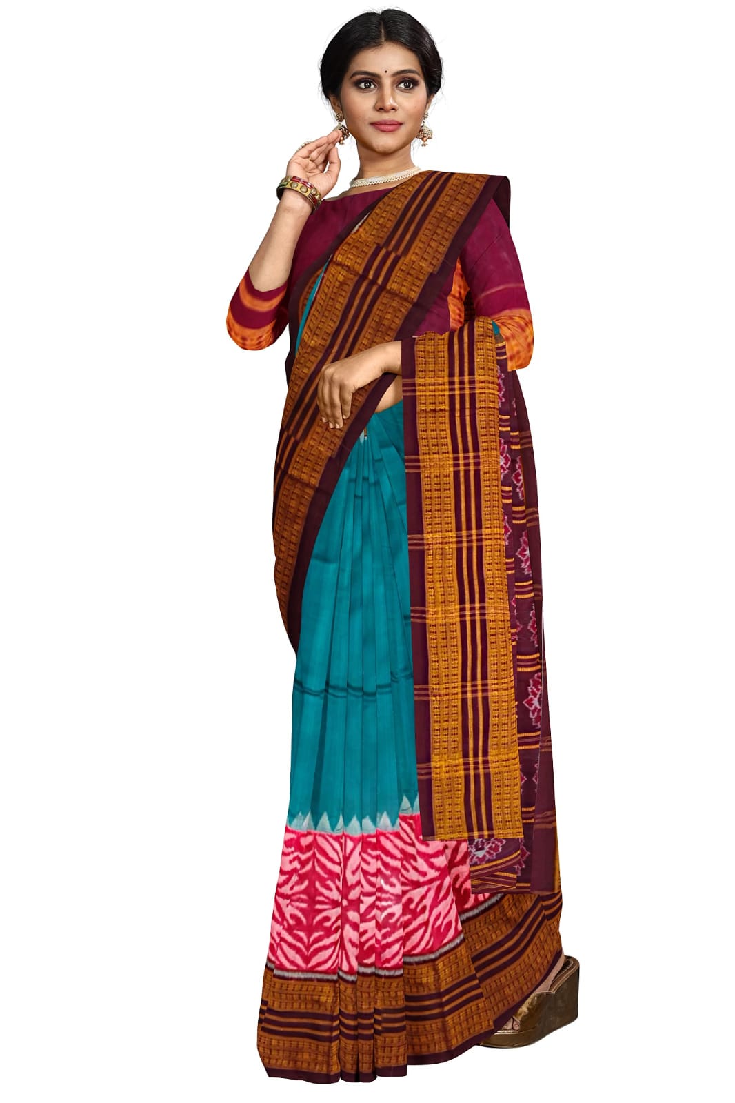 Teal Green Big Border Bandha Saree
