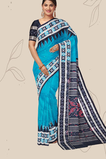 Dark Teal  Border Pasapalli Buti Bomkai Saree