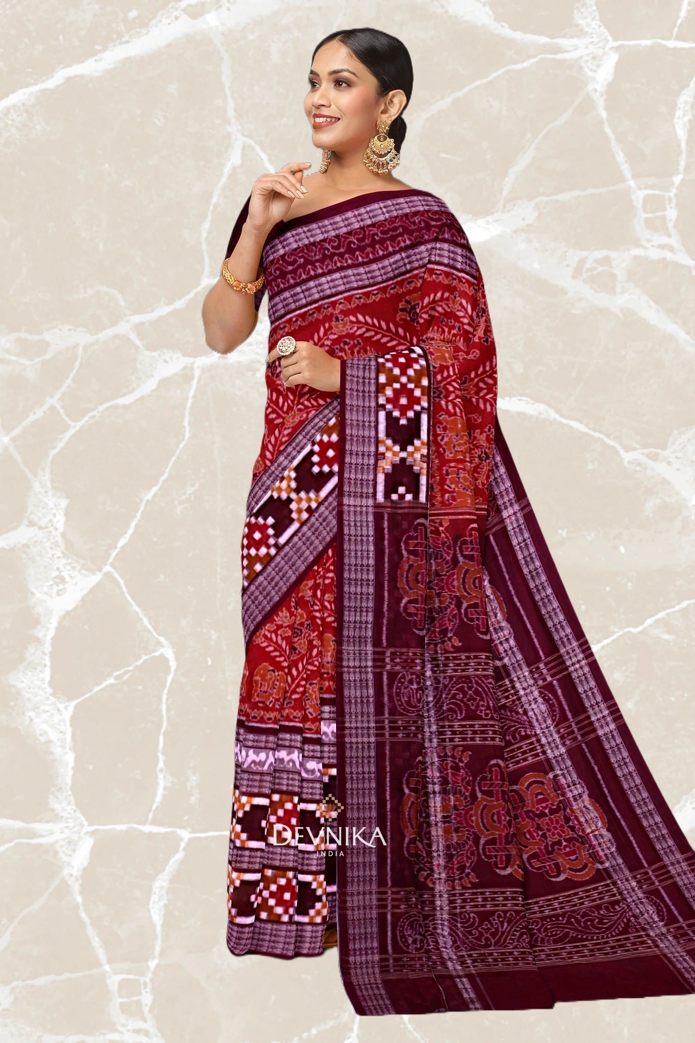 Rust Double Pasapalli Handloom Cotton Saree | Odisha Handloom | Devnika