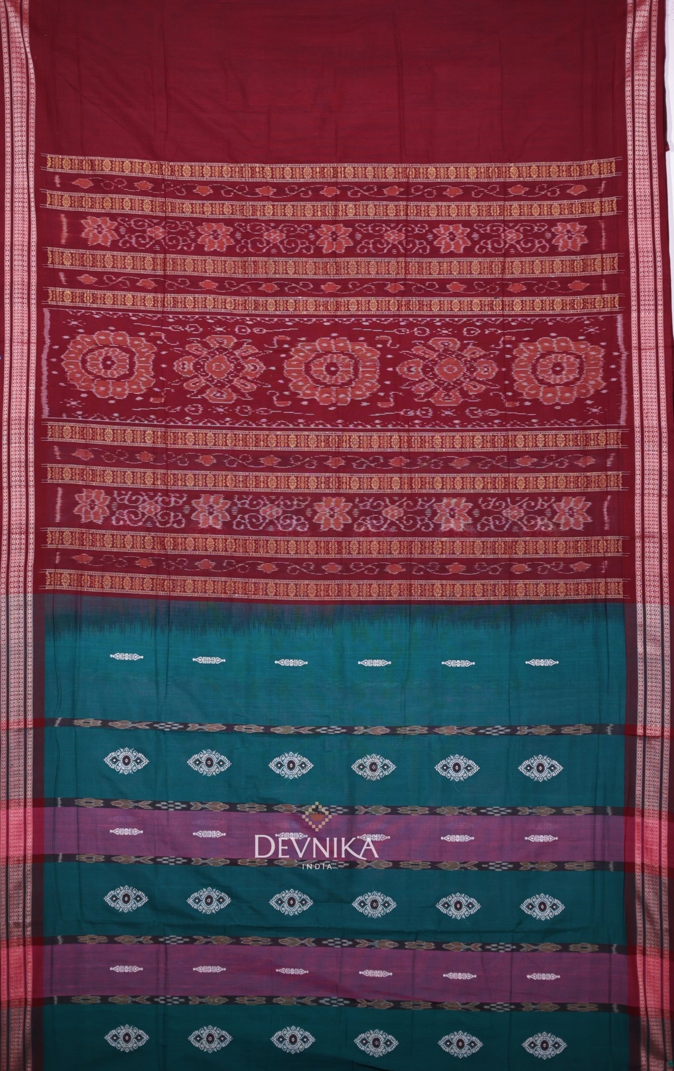 Green Maroon Bomkai Handloom Cotton Saree | Odisha Handloom | Devnika