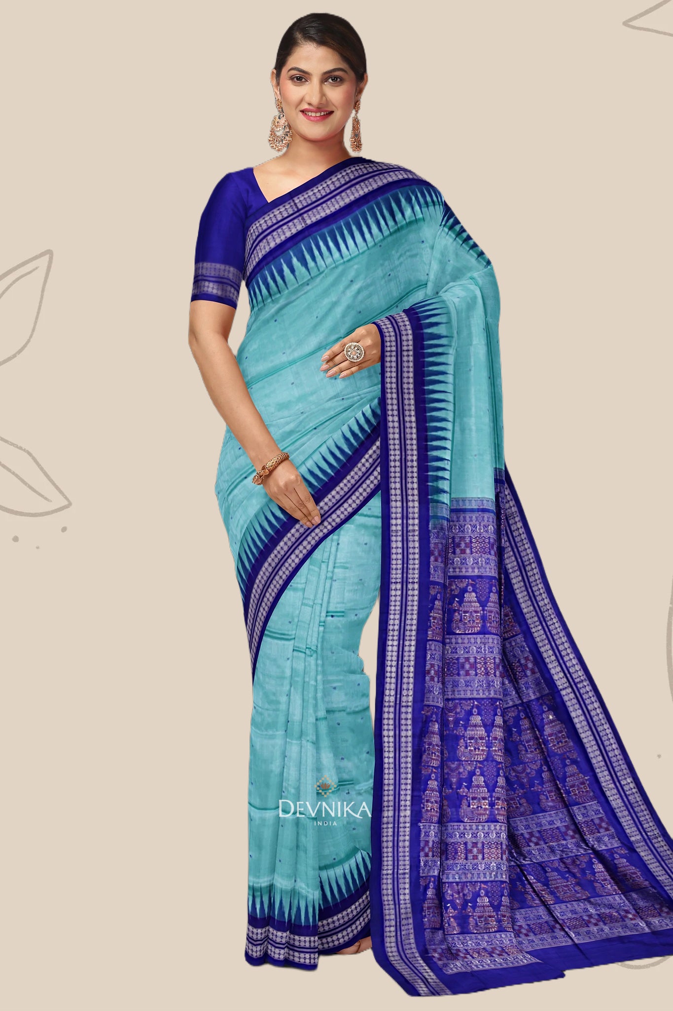 Dark Cyan Bomkai Butti Sambalapuri Saree