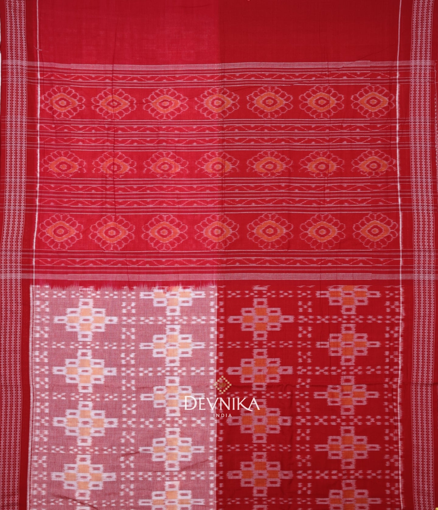 Red And Yellow Paper Bandha Handloom Cotton Saree | Odisha Handloom | Devnika