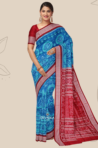 Bright Blue Bandha Sambalapuri Silk Saree