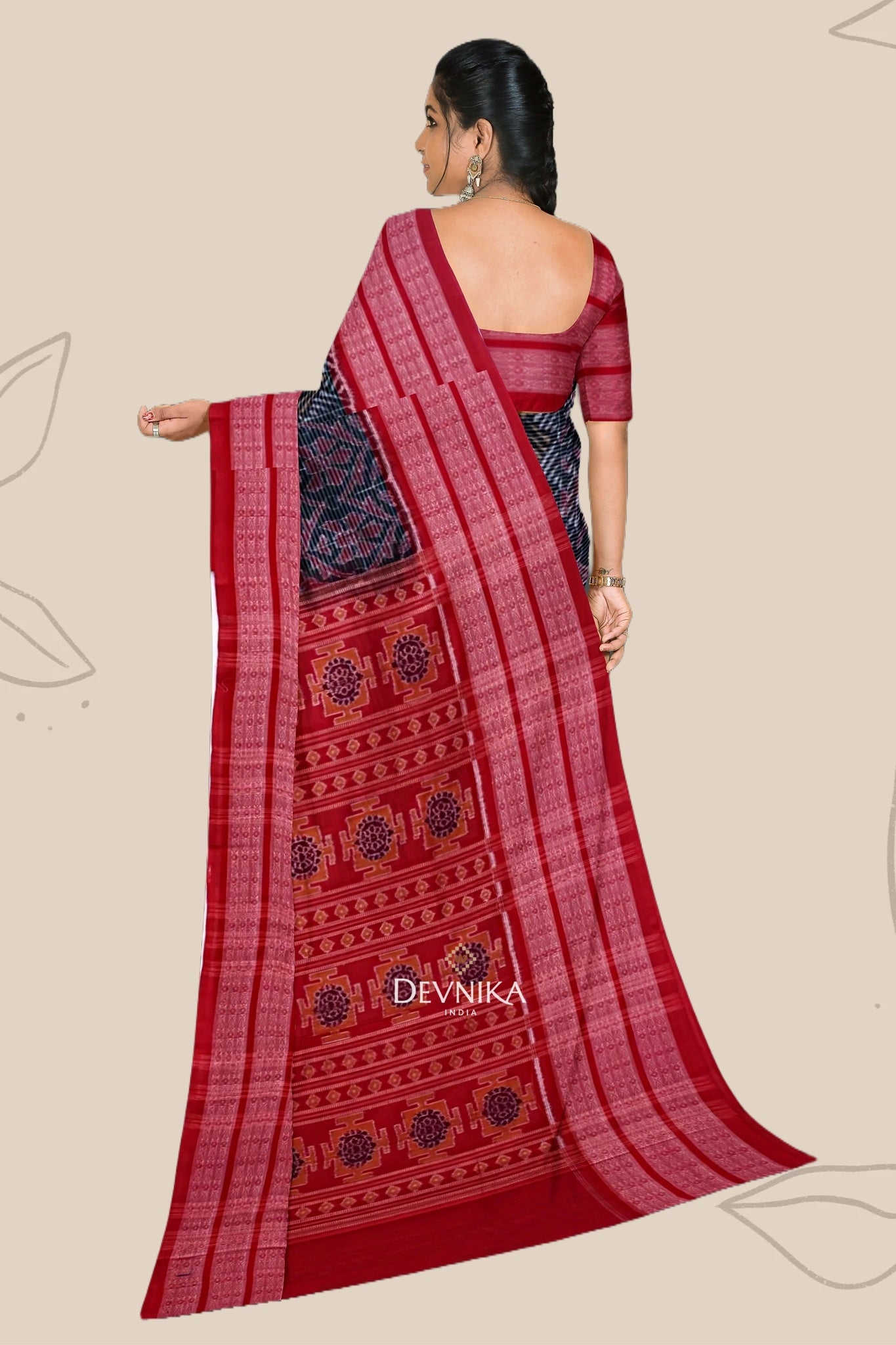 Forest Green Body Bandha Handloom Cotton Saree | Odisha Handloom | Devnika
