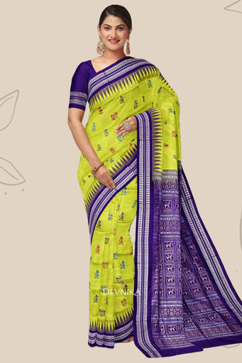 Lemon Green Teracota Bomkai Saree