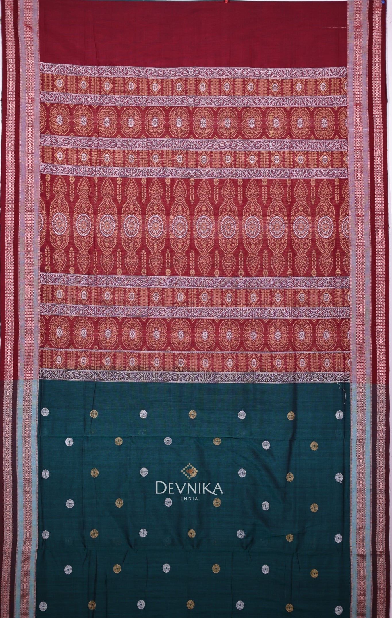 Deep Green Bomkai Handloom Cotton Saree | Odisha Handloom | Devnika