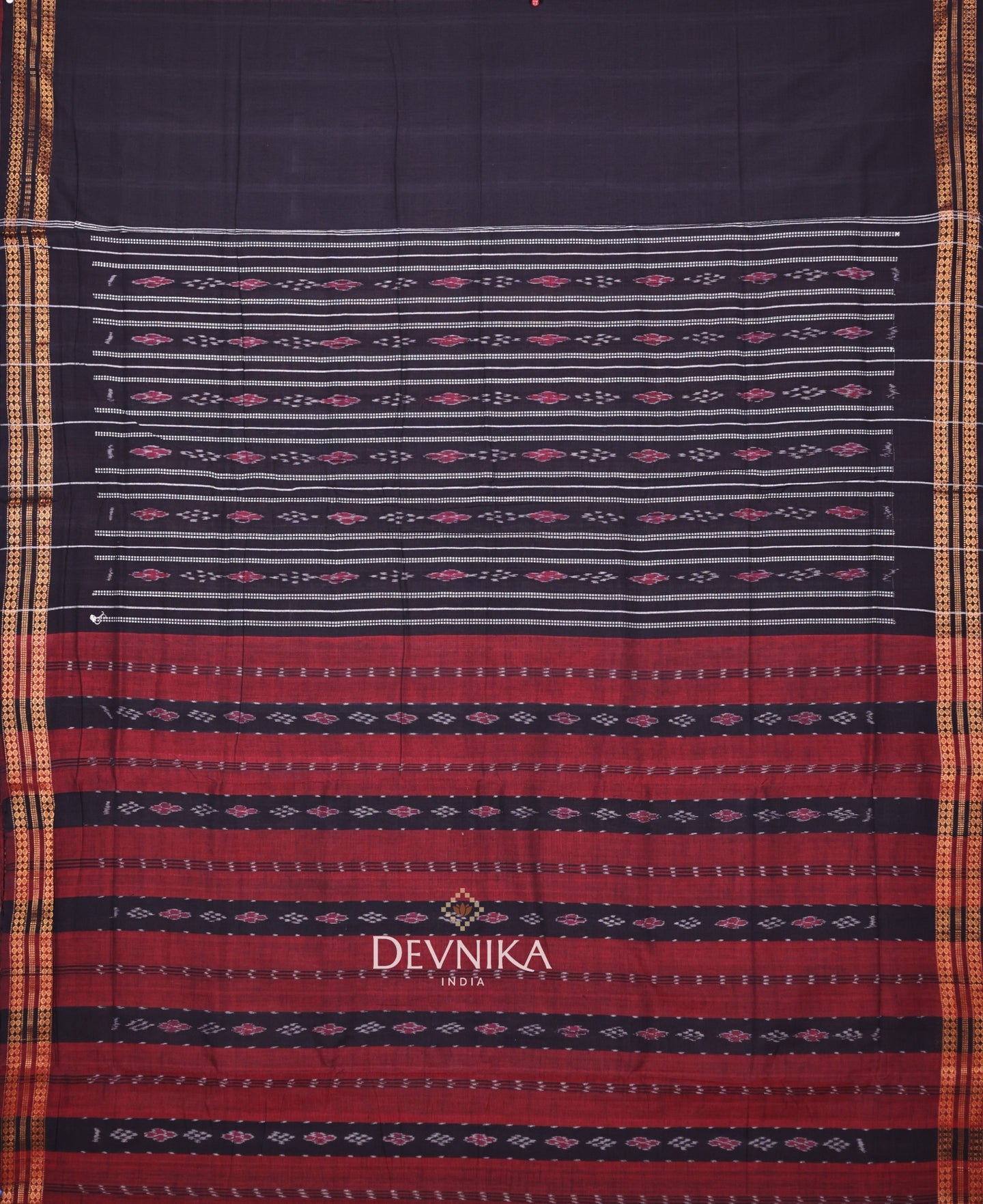 Maroon And Black Line Bandha Saree
