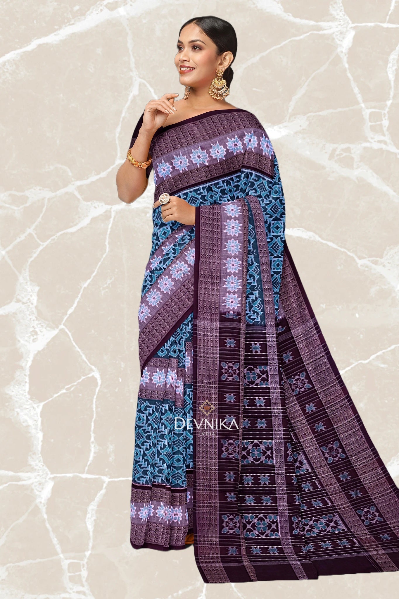 Light Green Big Border Bandha Handloom Cotton Saree | Odisha Handloom | Devnika