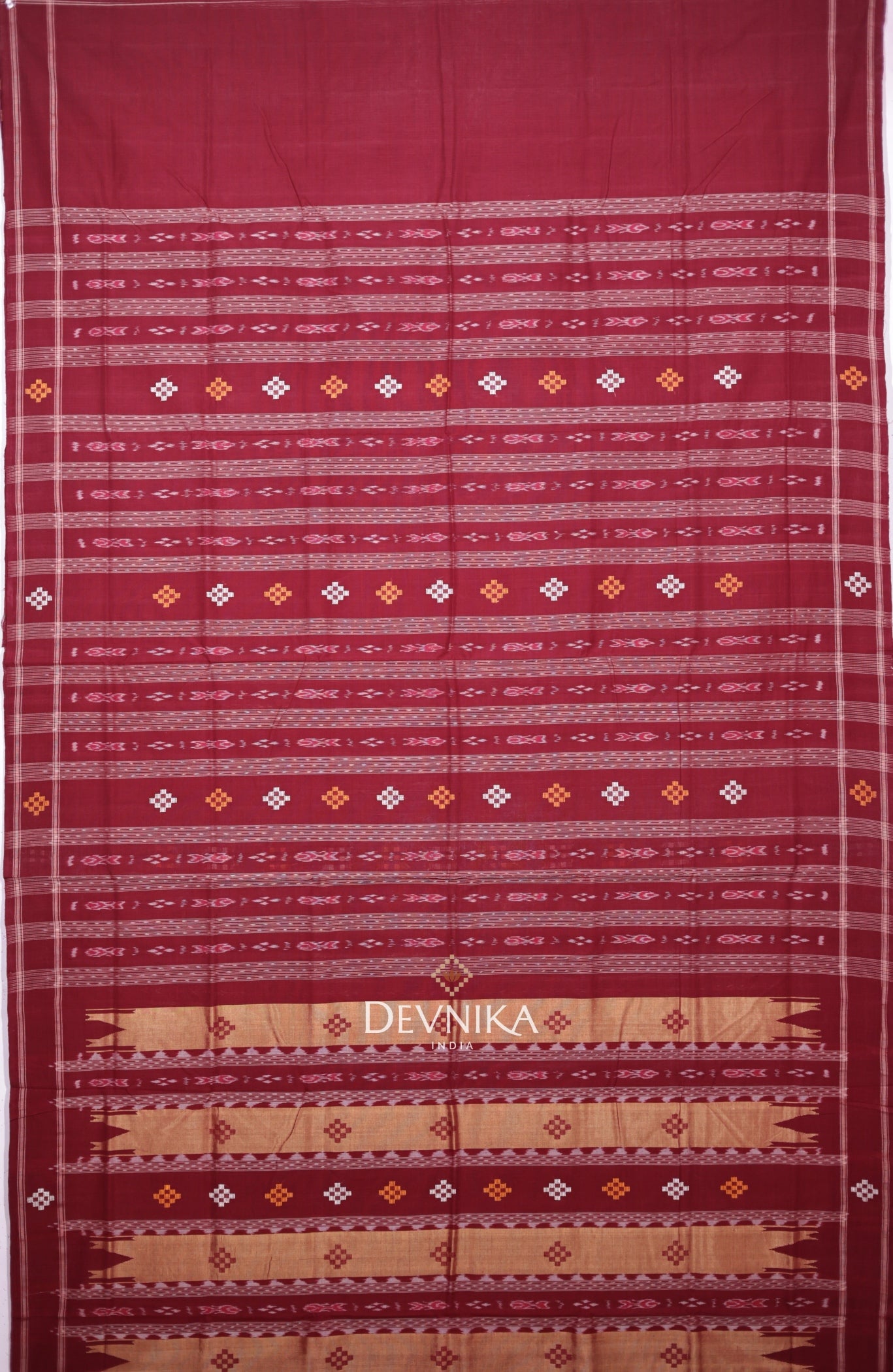 Maroon And Golden Pata Bapta Saree