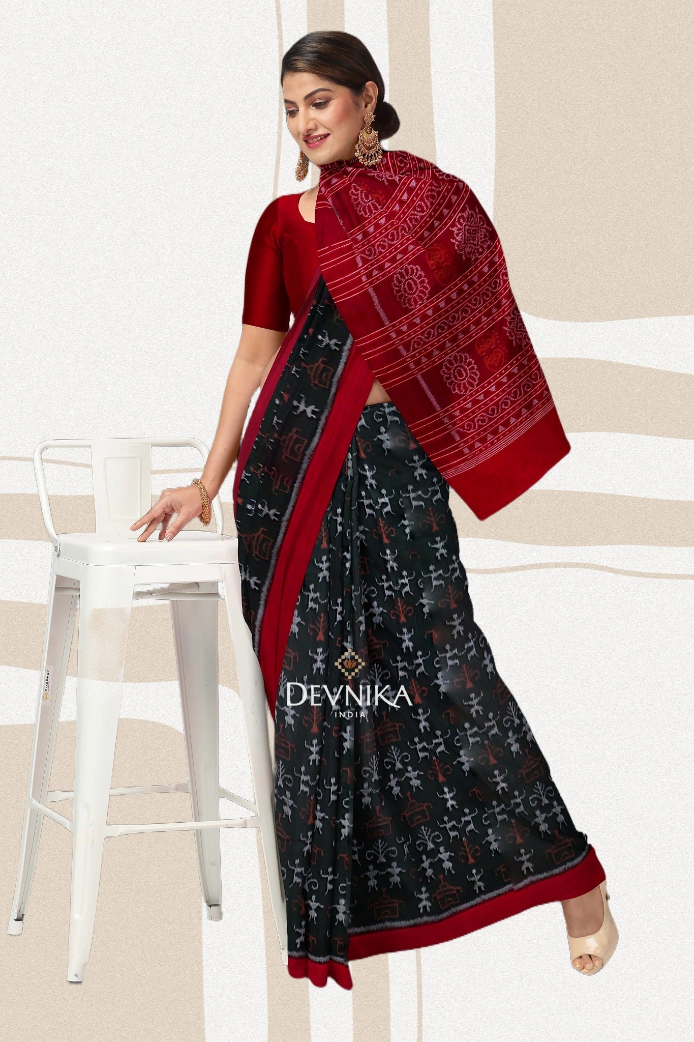 Dark Olive Teracota Bandha Handloom Cotton Saree | Odisha Handloom | Devnika
