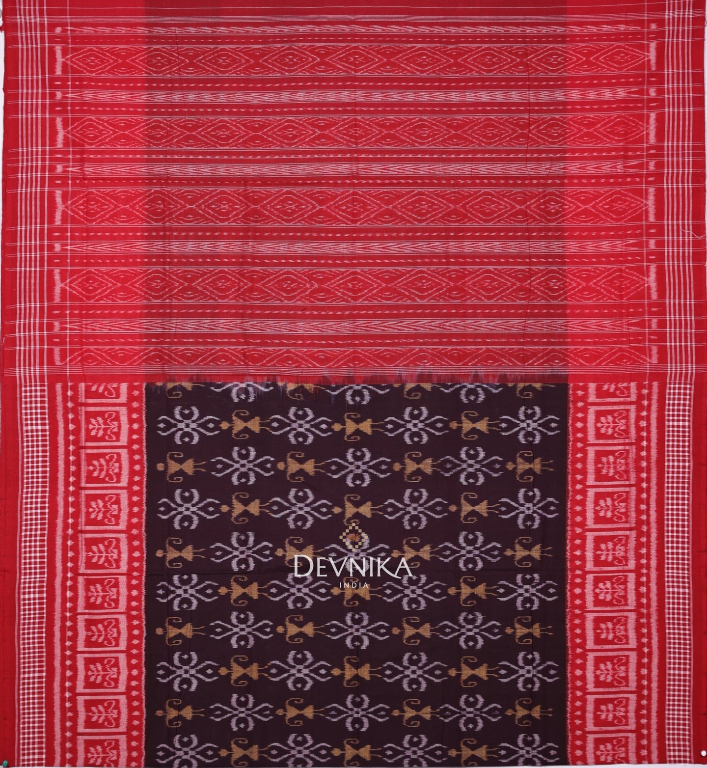 Coffee Body Bandha Handloom Cotton Saree | Odisha Handloom | Devnika