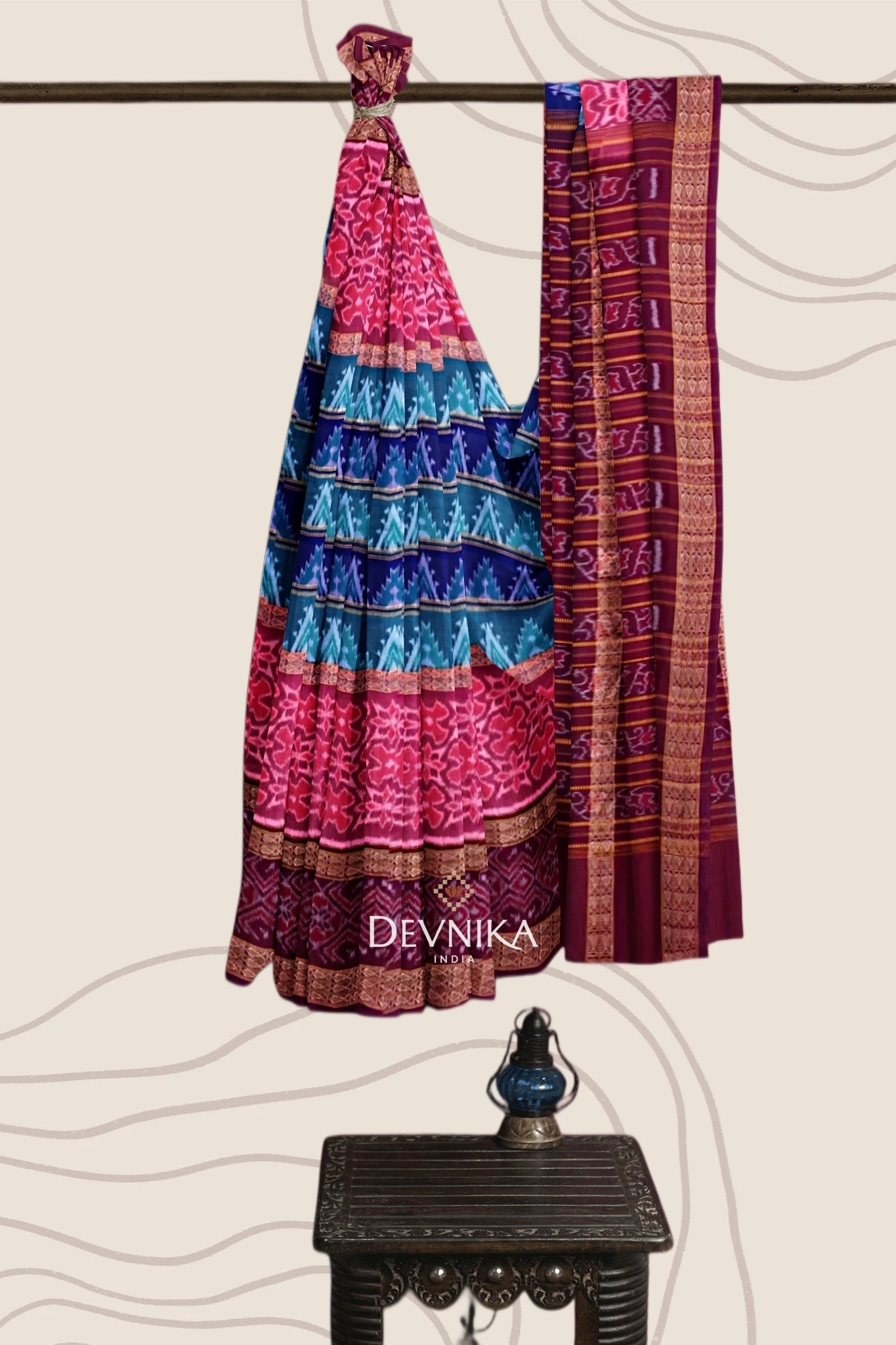 Green Double Border Bandha Handloom Cotton Saree | Odisha Handloom | Devnika