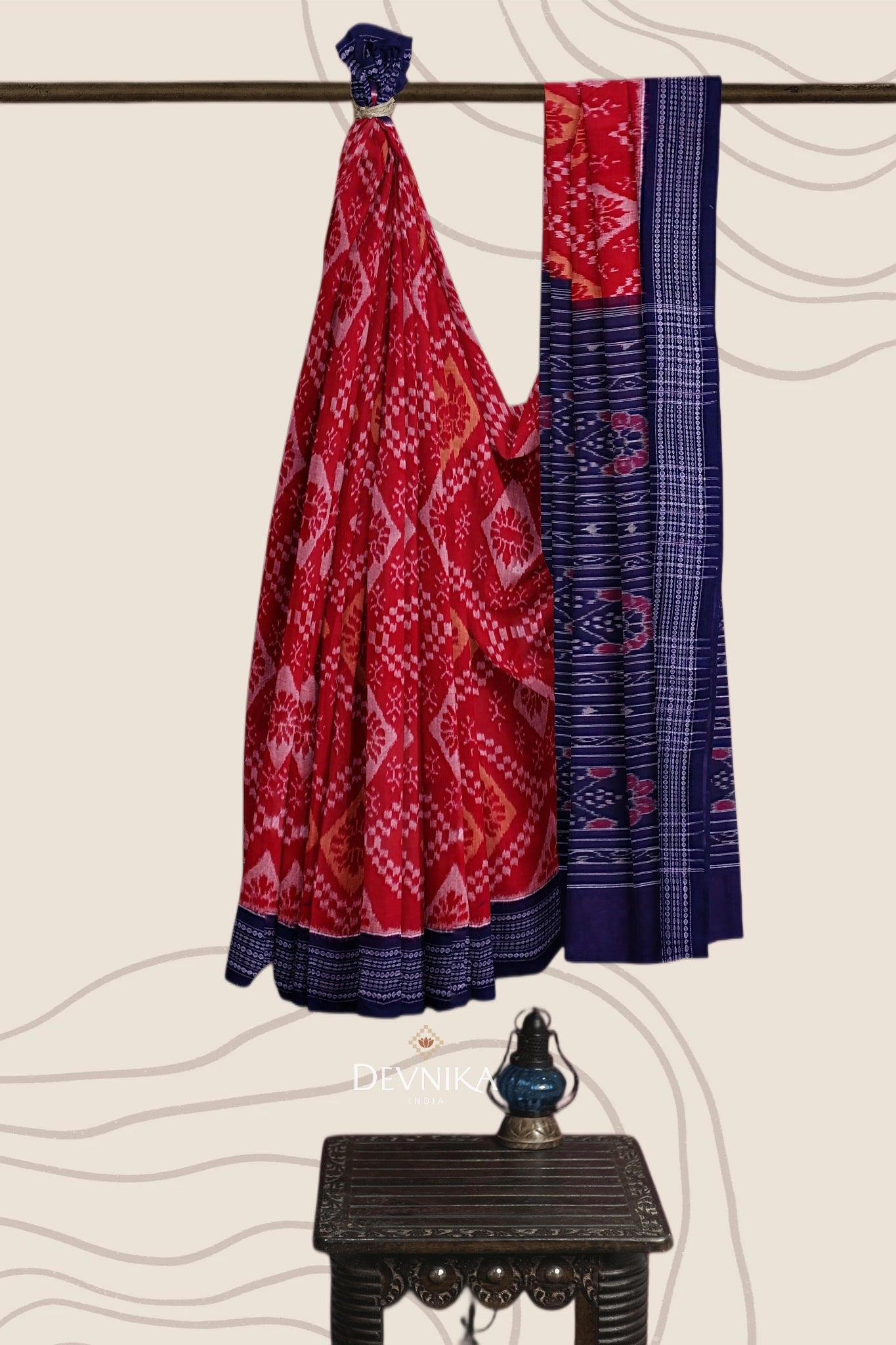 Red And Brown Paper Bandha Handloom Cotton Saree | Odisha Handloom | Devnika