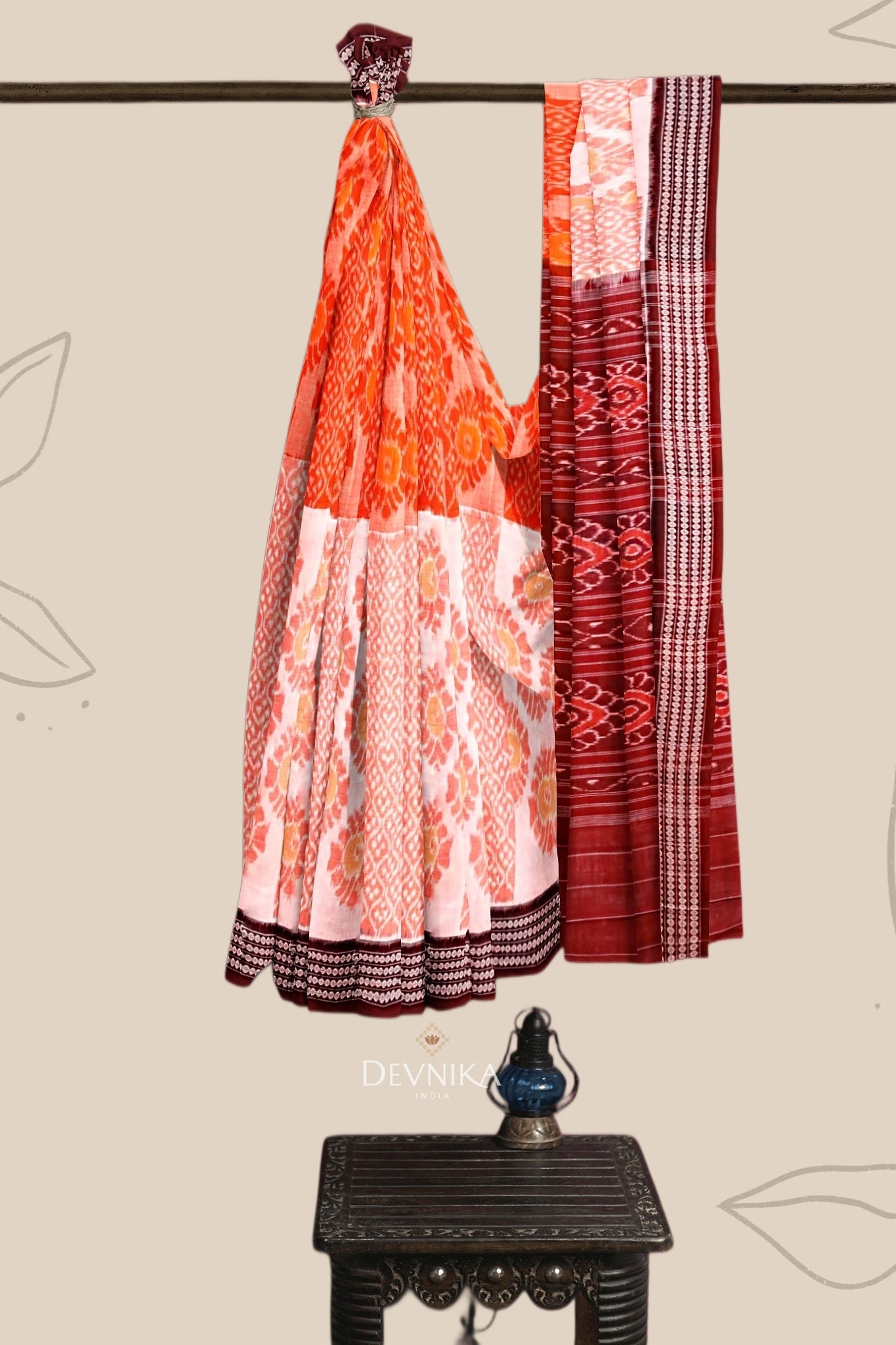 Orange And Golden Body Bandha Saree | Odisha Handloom | Devnika