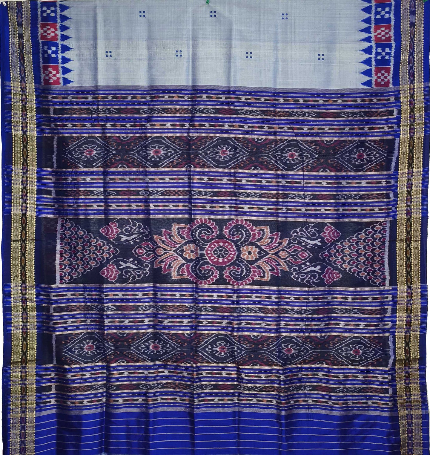 Sky Blue Pasapalli Temple Border Khandua Pata Saree | Odisha Handloom | Devnika