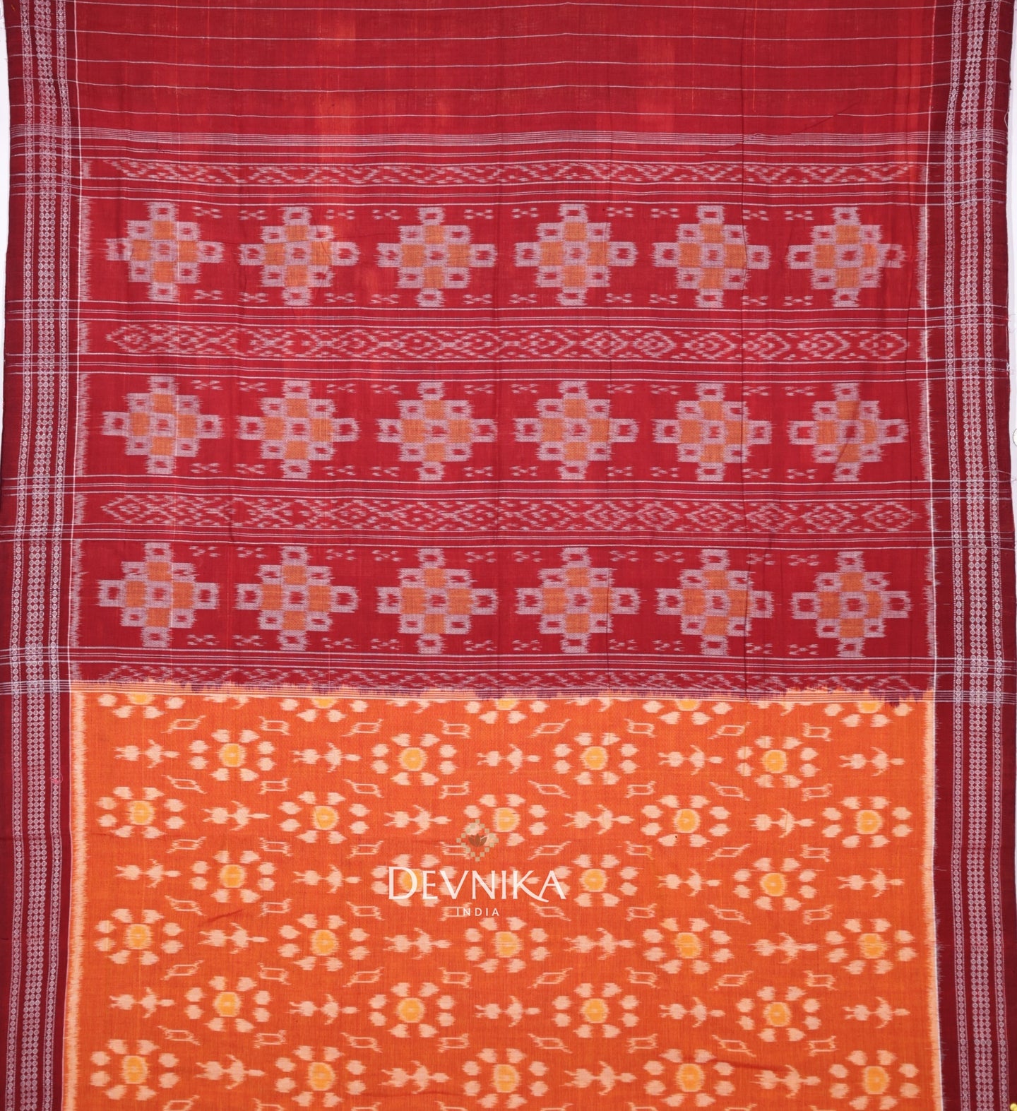 Golden Yellow Body Bandha Handloom Cotton Saree | Odisha Handloom | Devnika