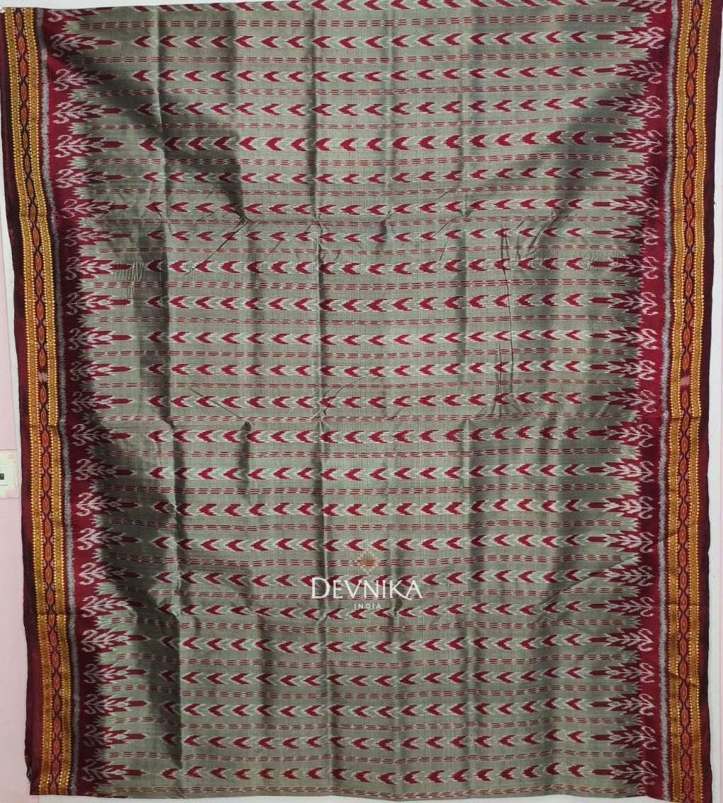 Grey Dhanapatri Khandua Pata Saree | Odisha Handloom | Devnika