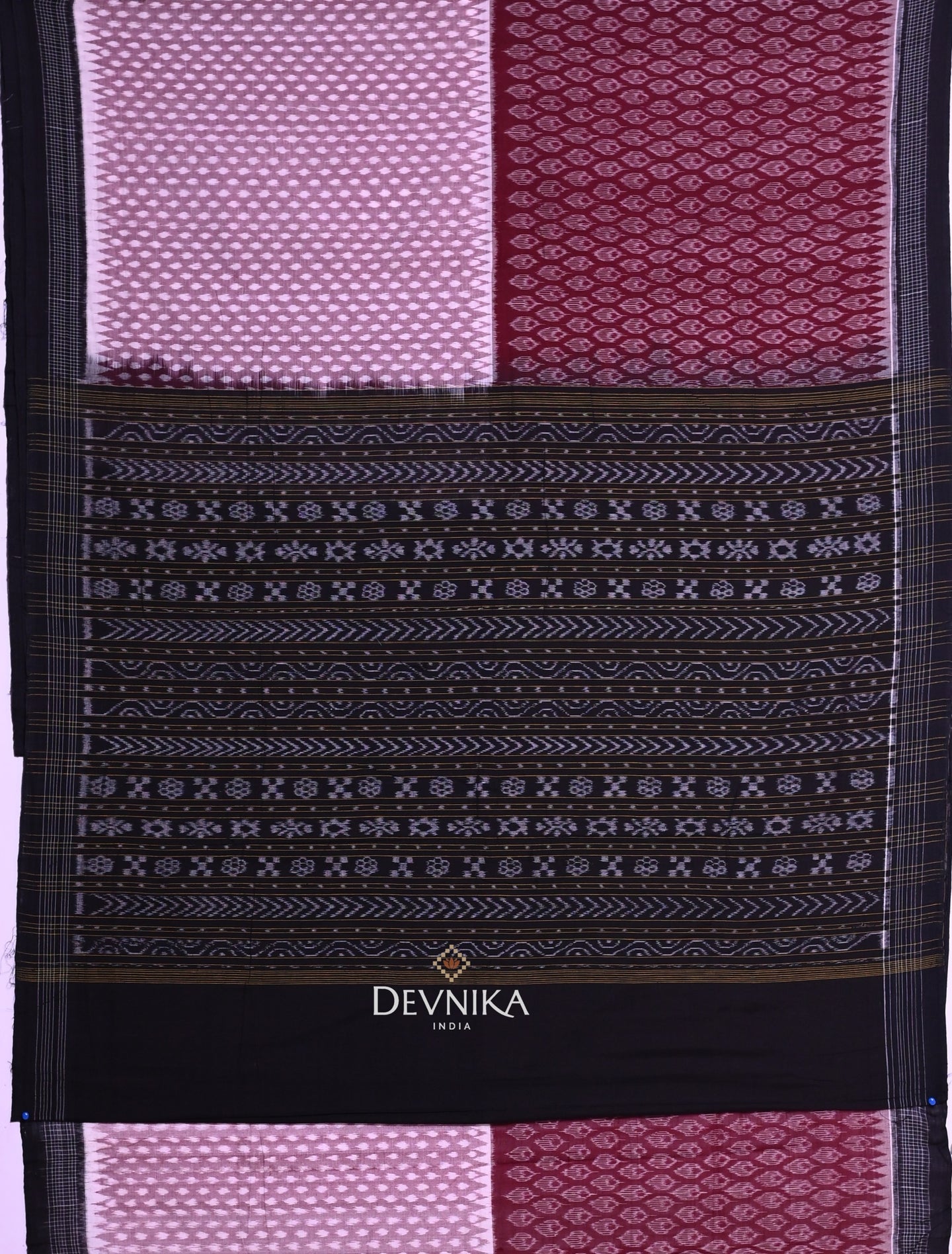 Maroon Light Plum Half Half Bandha Handloom Cotton Saree | Odisha Handloom | Devnika