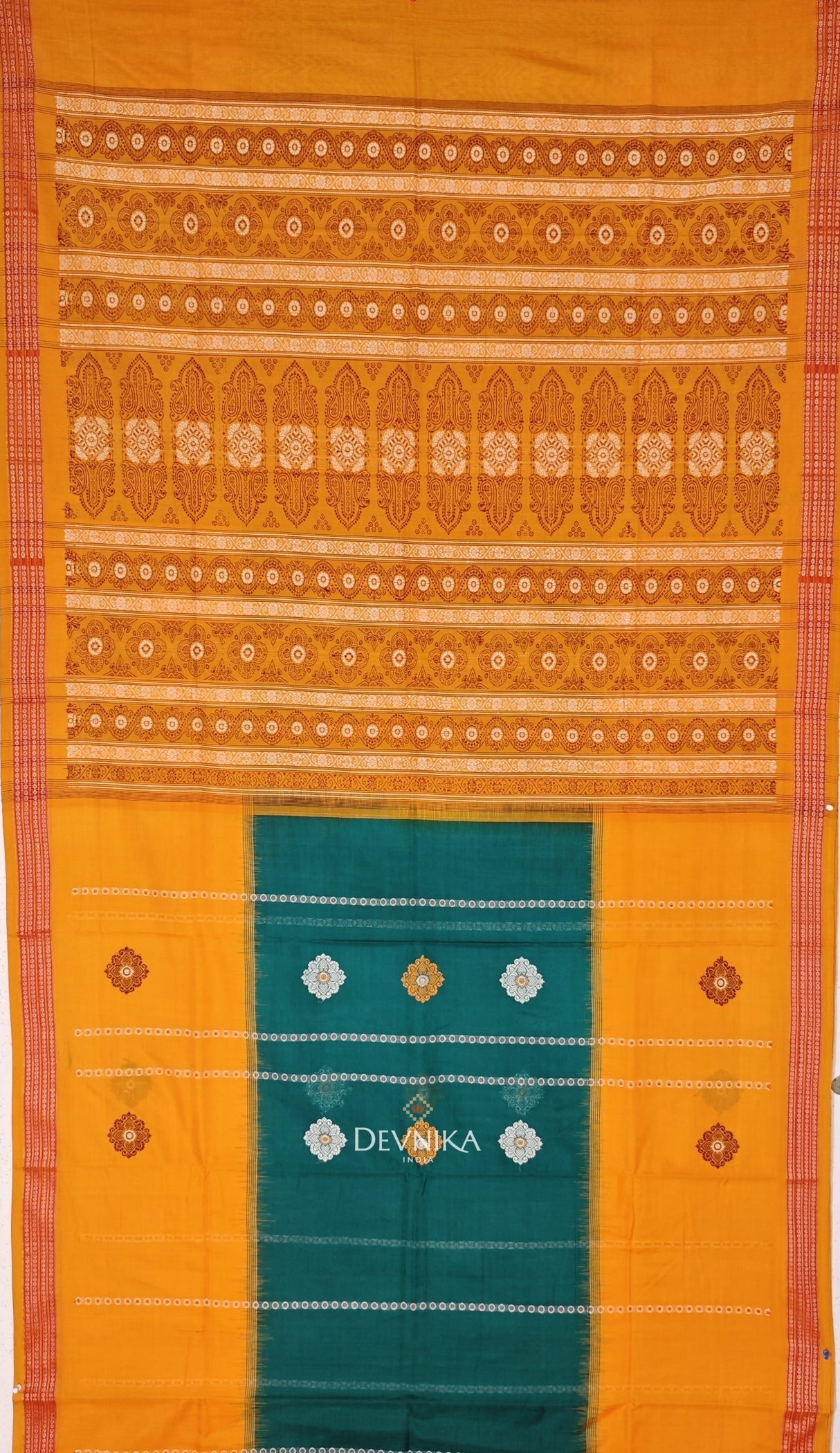Leaf Green Bomkai Handloom Cotton Saree | Odisha Handloom | Devnika