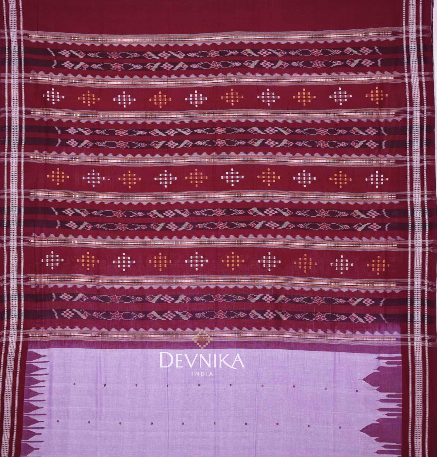 Light Purple Temple Border Cotton Bapta Saree