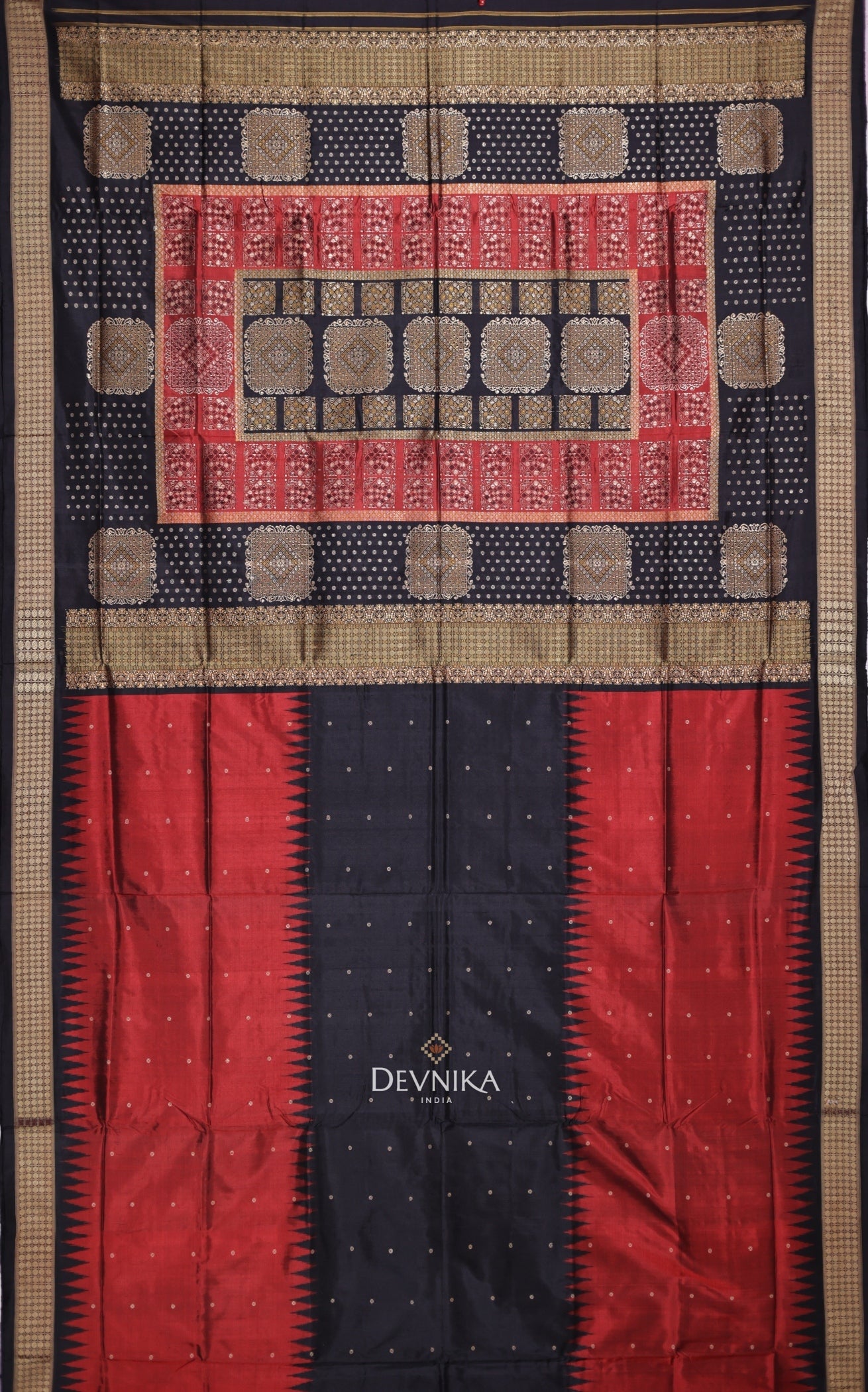 Black and Red Bomkai Butti Sambalapuri Saree