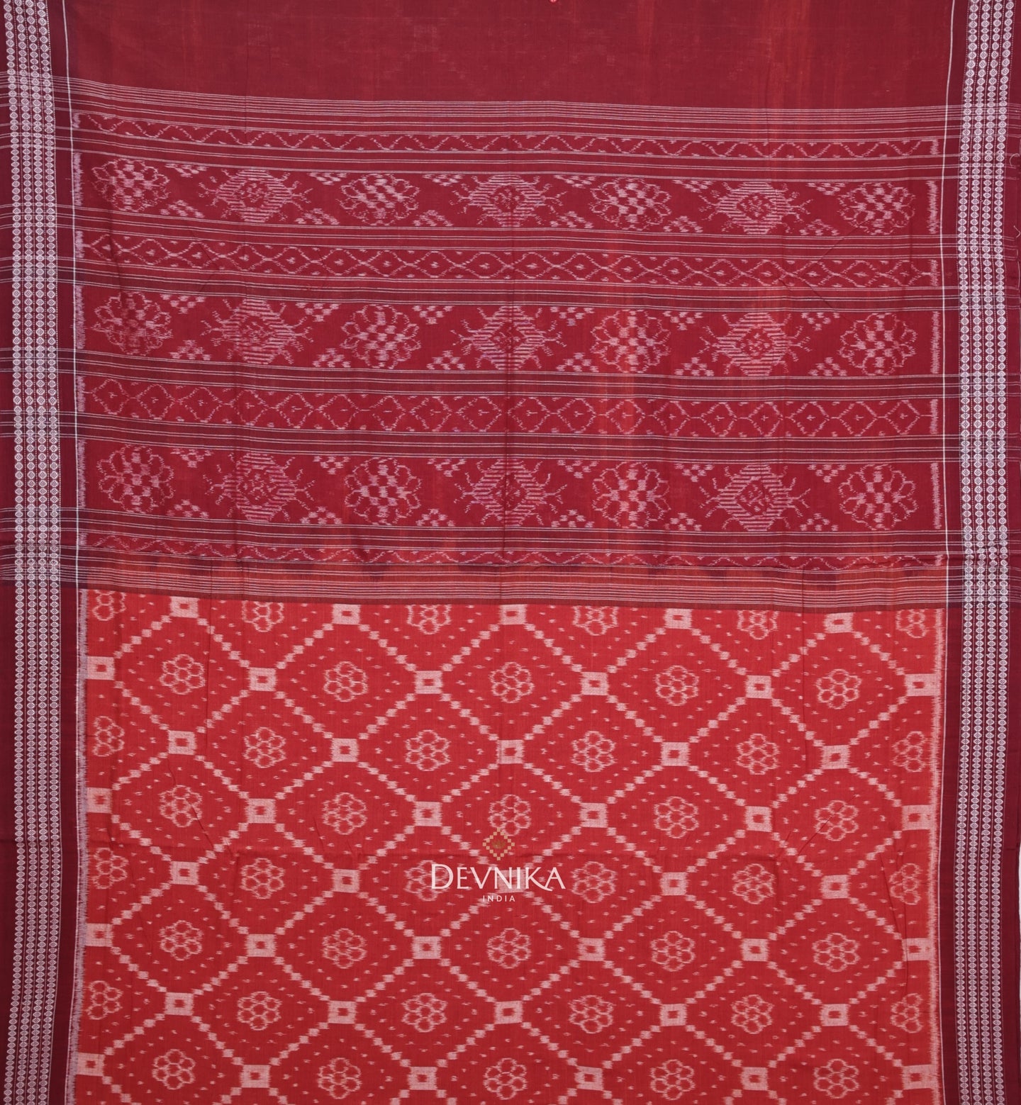 Rust Colour Body Bandha Handloom Cotton Saree | Odisha Handloom | Devnika