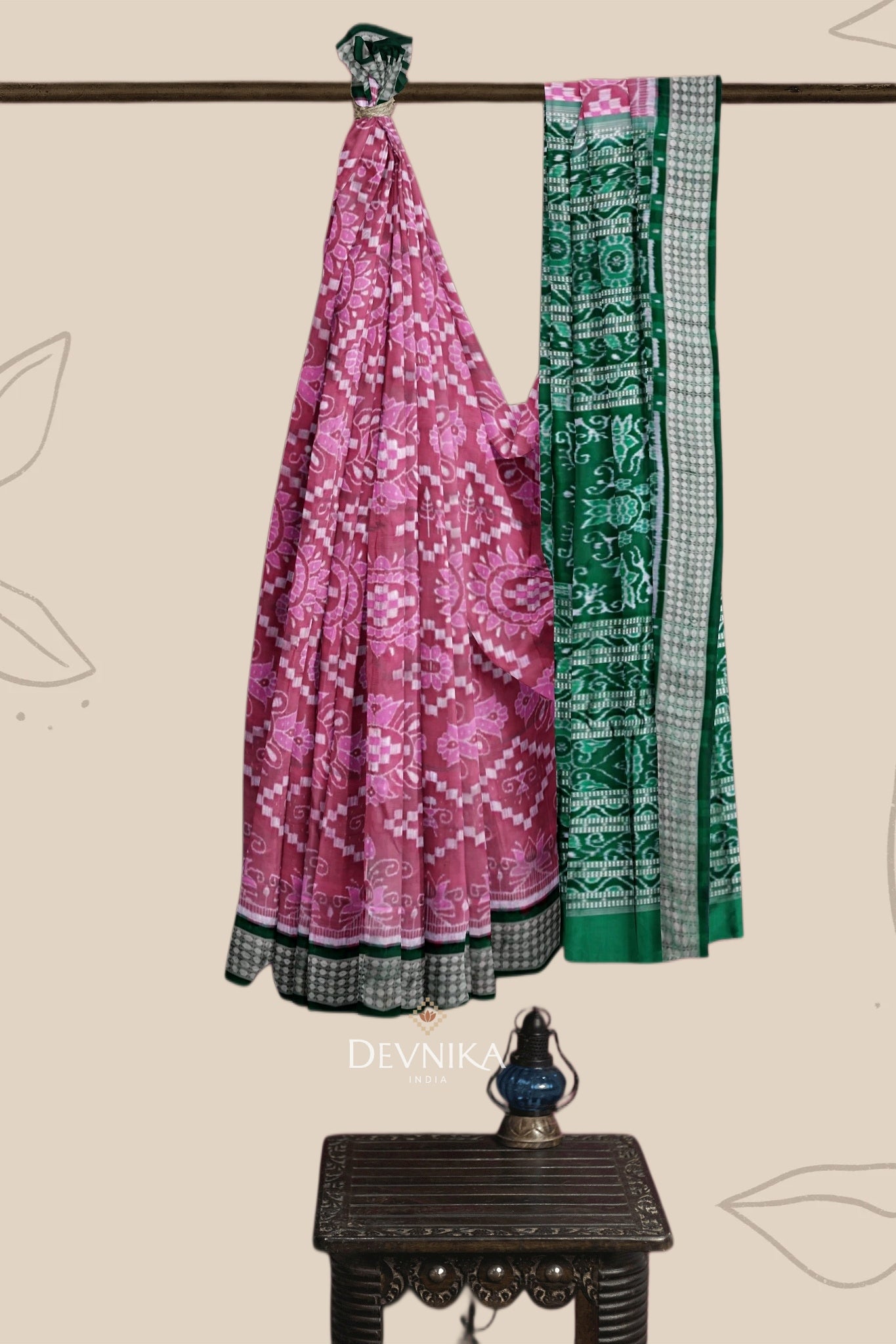 Sweet Pink Forest Green Bandha Pasapali Saree