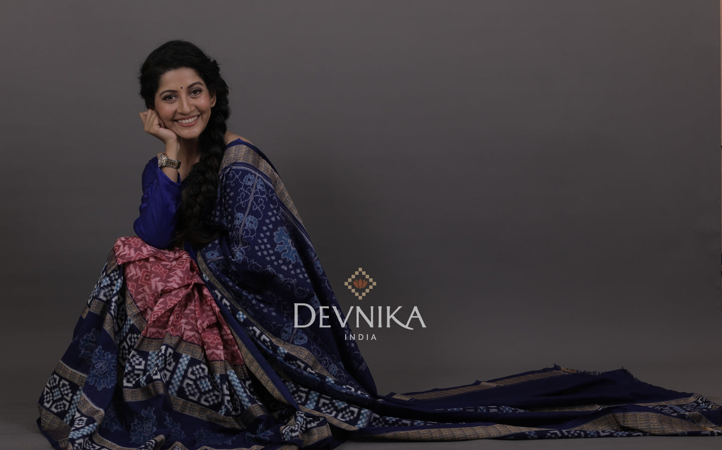Pink Double Border Bandha Saree | Odisha Handloom GI Tagged | Devnika