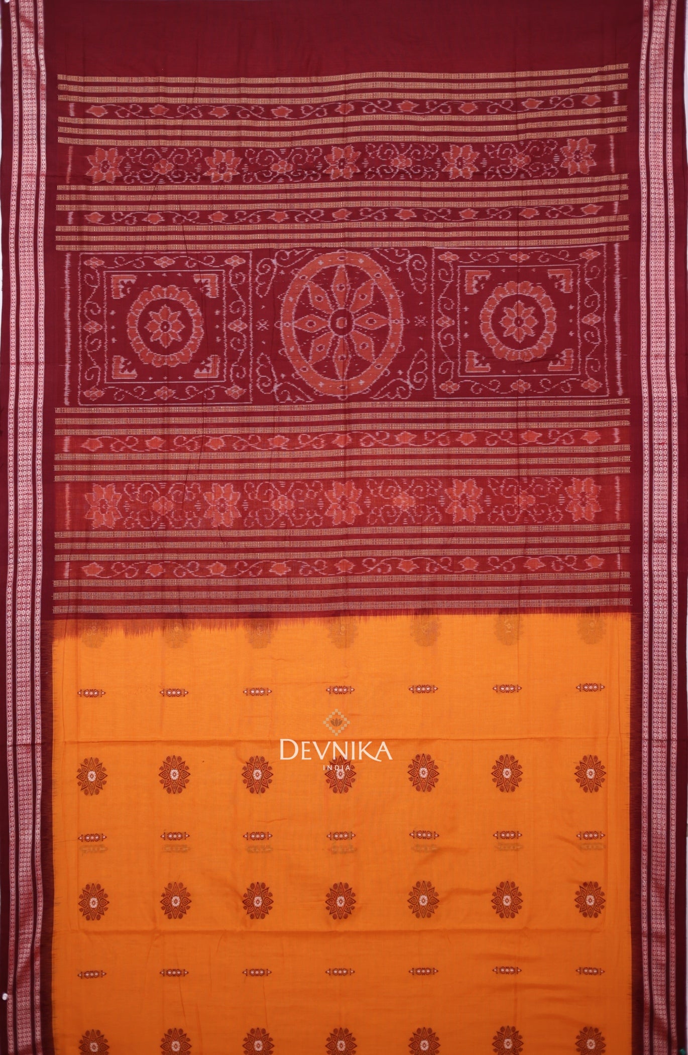 Golden Yellow Bomkai Handloom Cotton Saree | Odisha Handloom | Devnika
