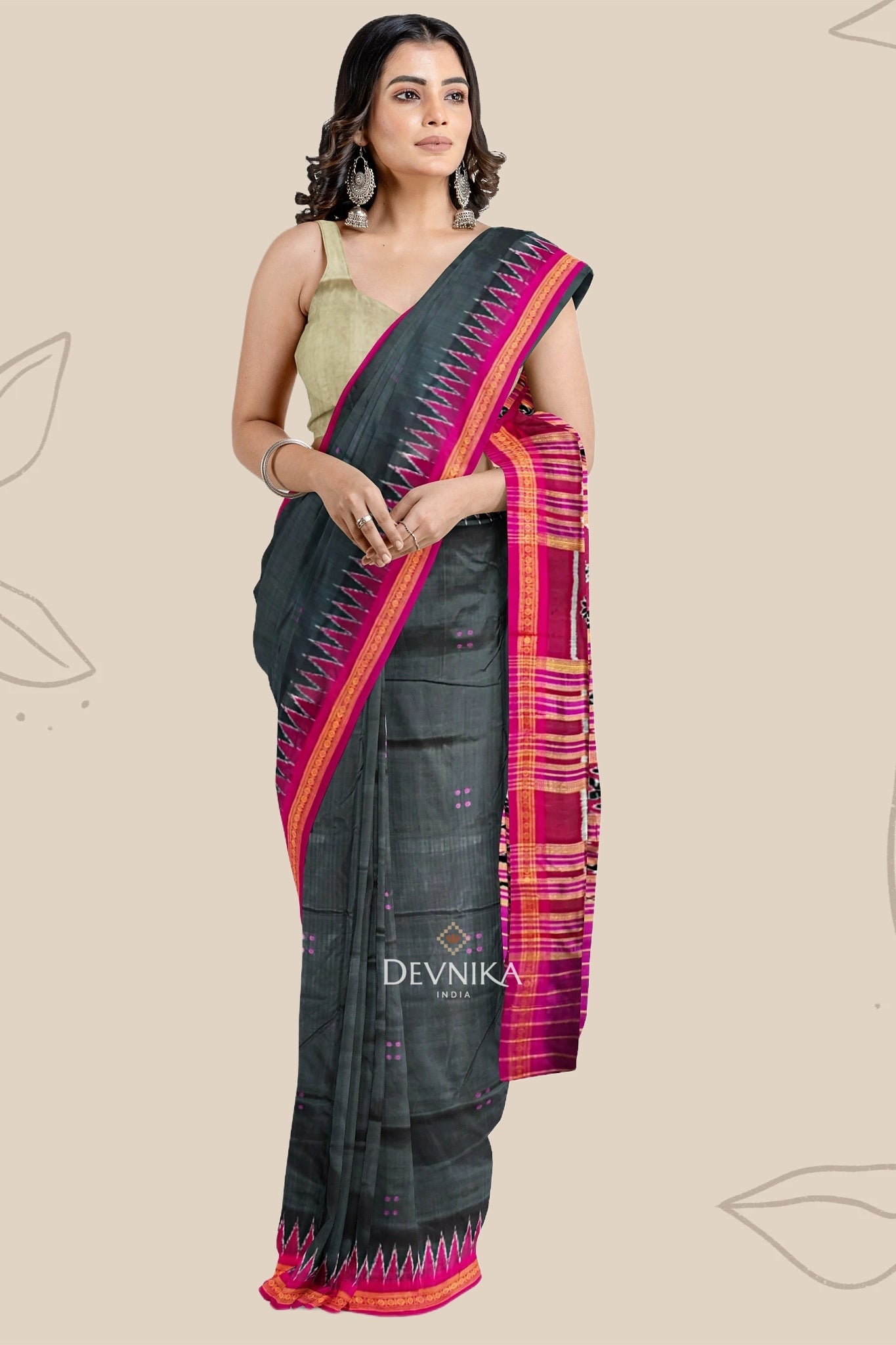 Black Single Temple Border Khandua Pata Saree
