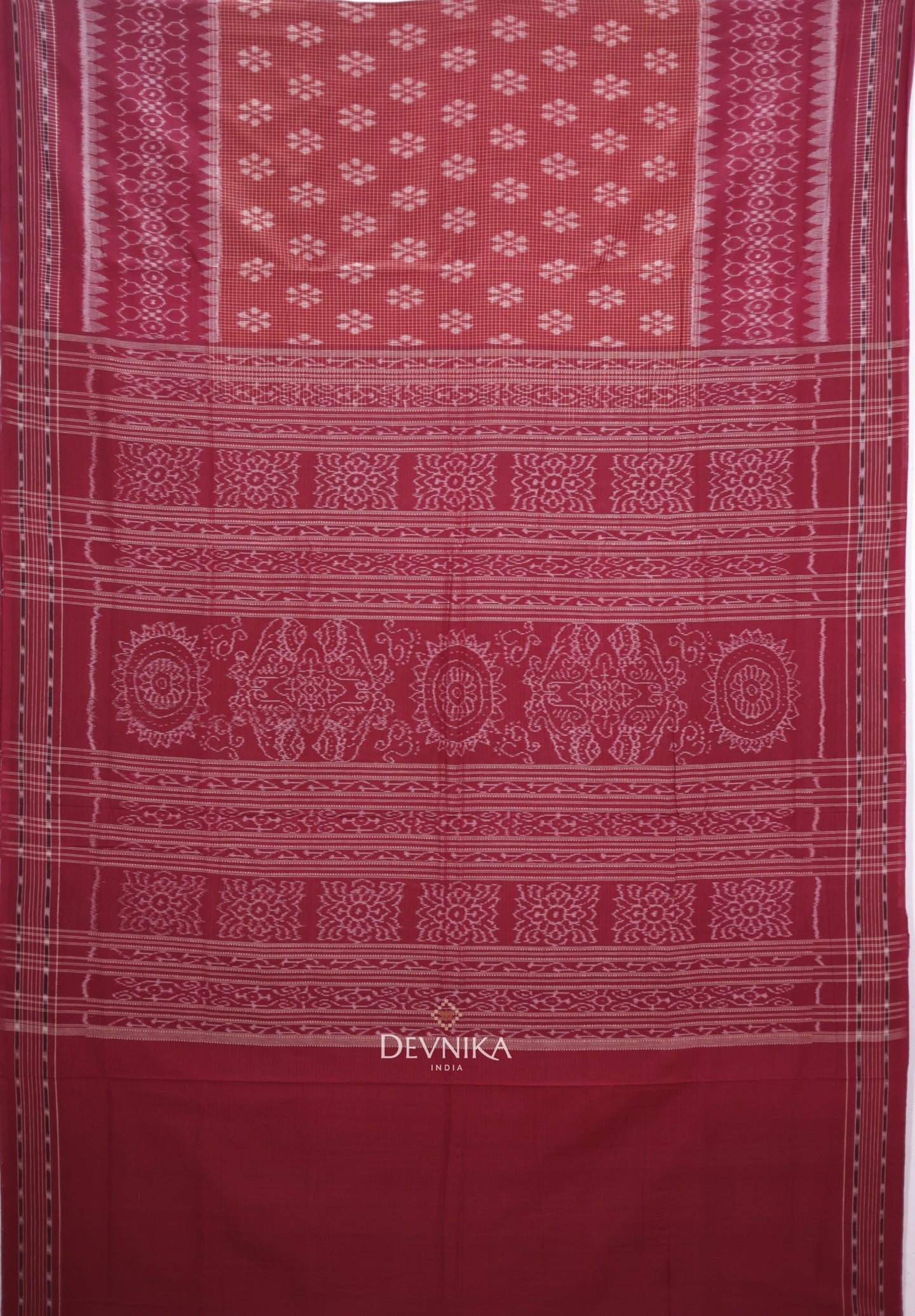 Brown Maroon Body Bandha Handloom Cotton Saree | Odisha Handloom | Devnika