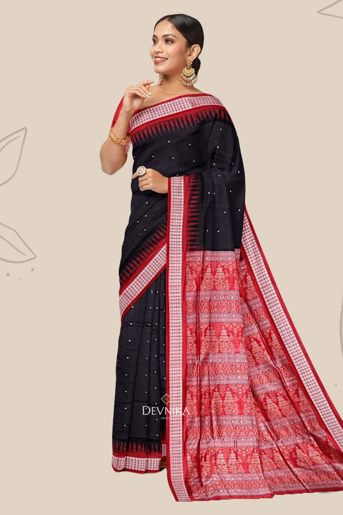 Black Bomkai Butti Sambalapuri Saree