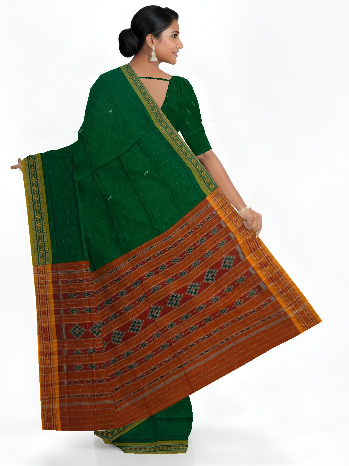 Green Bomkai Border Pasapalli Saree | Odisha Handloom GI Tagged | Devnika