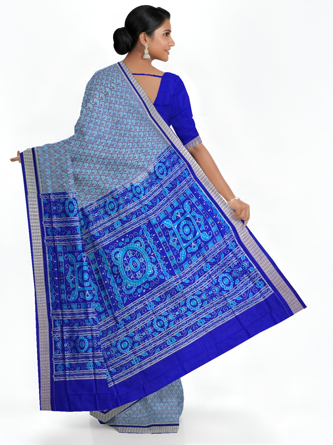 Light Blue Traditional Body Bandha Saree | Odisha Handloom GI Tagged | Devnika