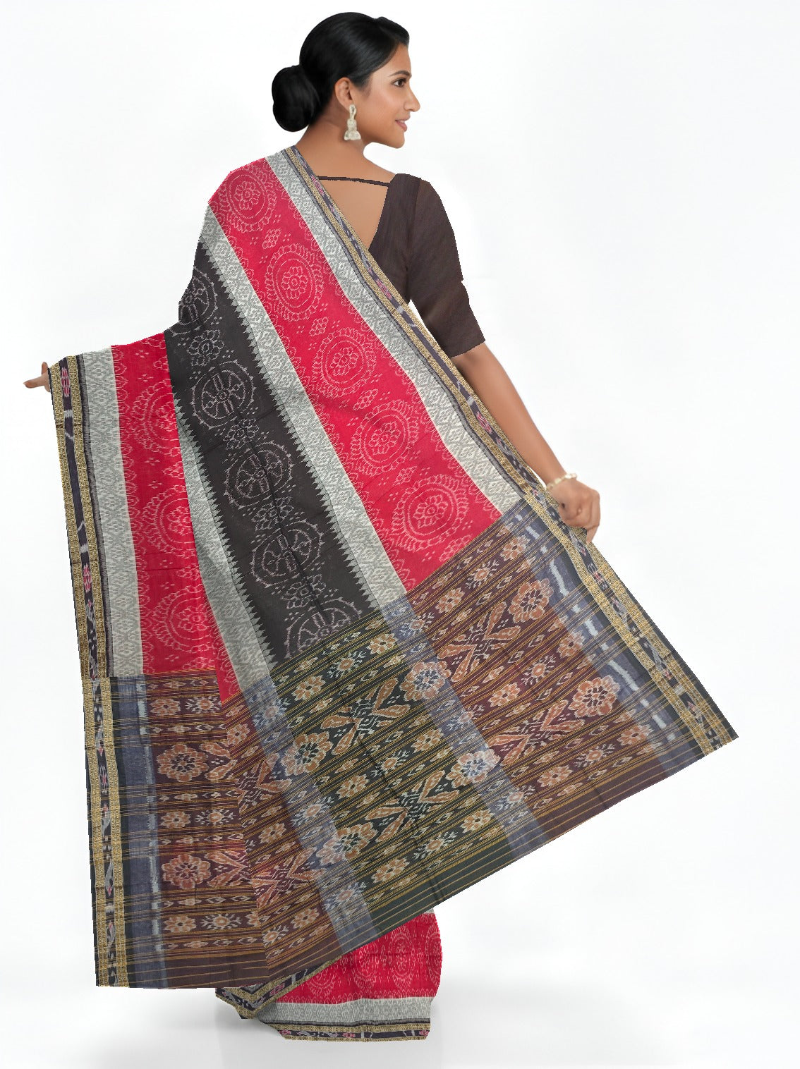 Red And White Mania Bandha Traditional Katiki Saree | Odisha Handloom GI Tagged | Devnika