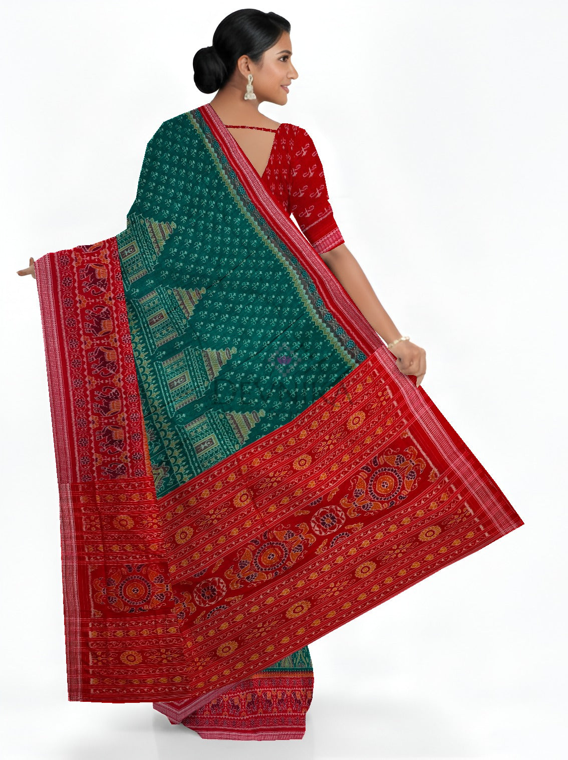 Green Konark Bandha Saree | Odisha Handloom GI Tagged | Devnika