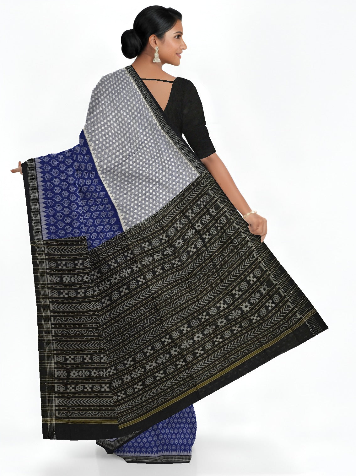 White Blue Half Half Body Bandha Saree