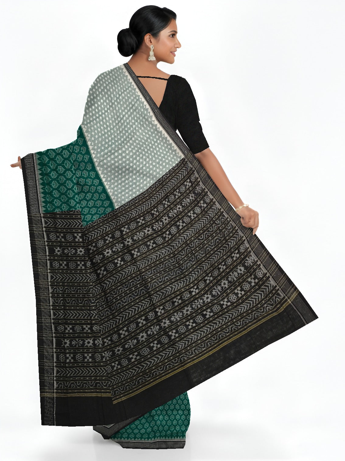 Green White Half Half Body Bandha Saree