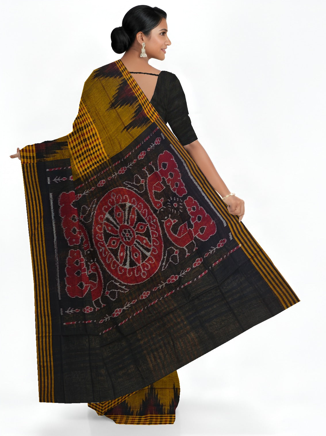 Golden Yellow Mania Bandha Traditional Katiki Saree | Odisha Handloom GI Tagged | Devnika