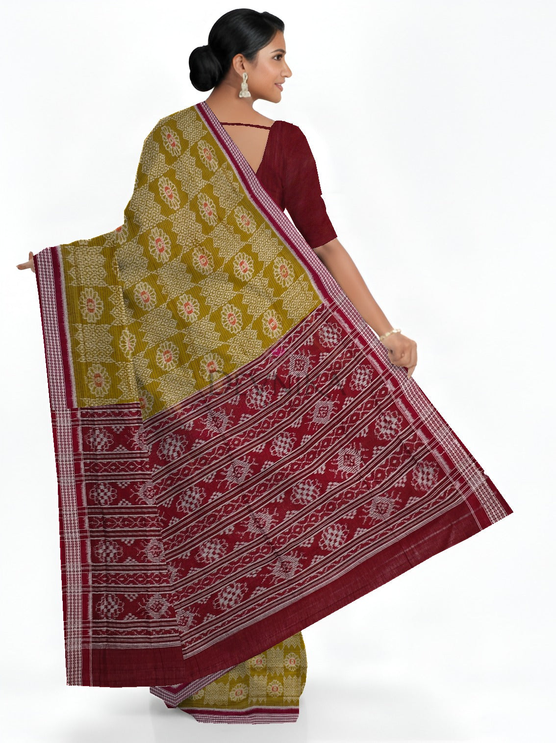 Olive Green Body Bandha Saree | Odisha Handloom GI Tagged | Devnika