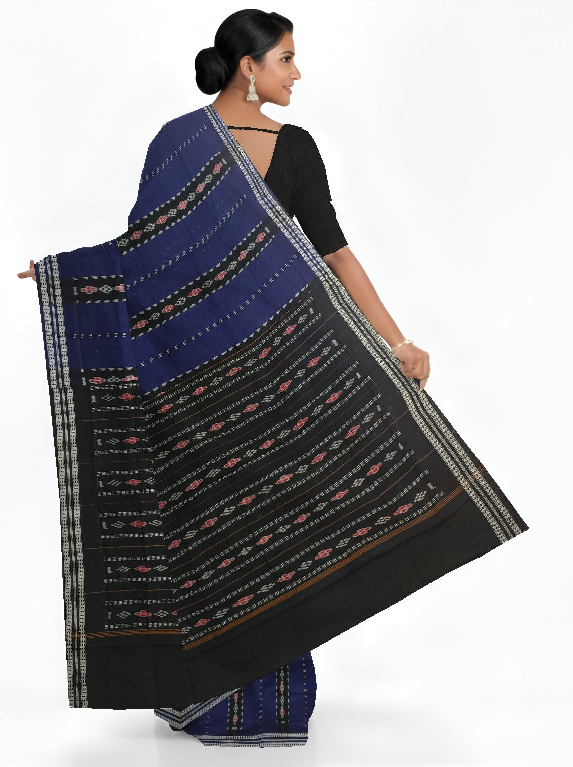 Blue And Black Line Bandha Saree | Odisha Handloom GI Tagged | Devnika