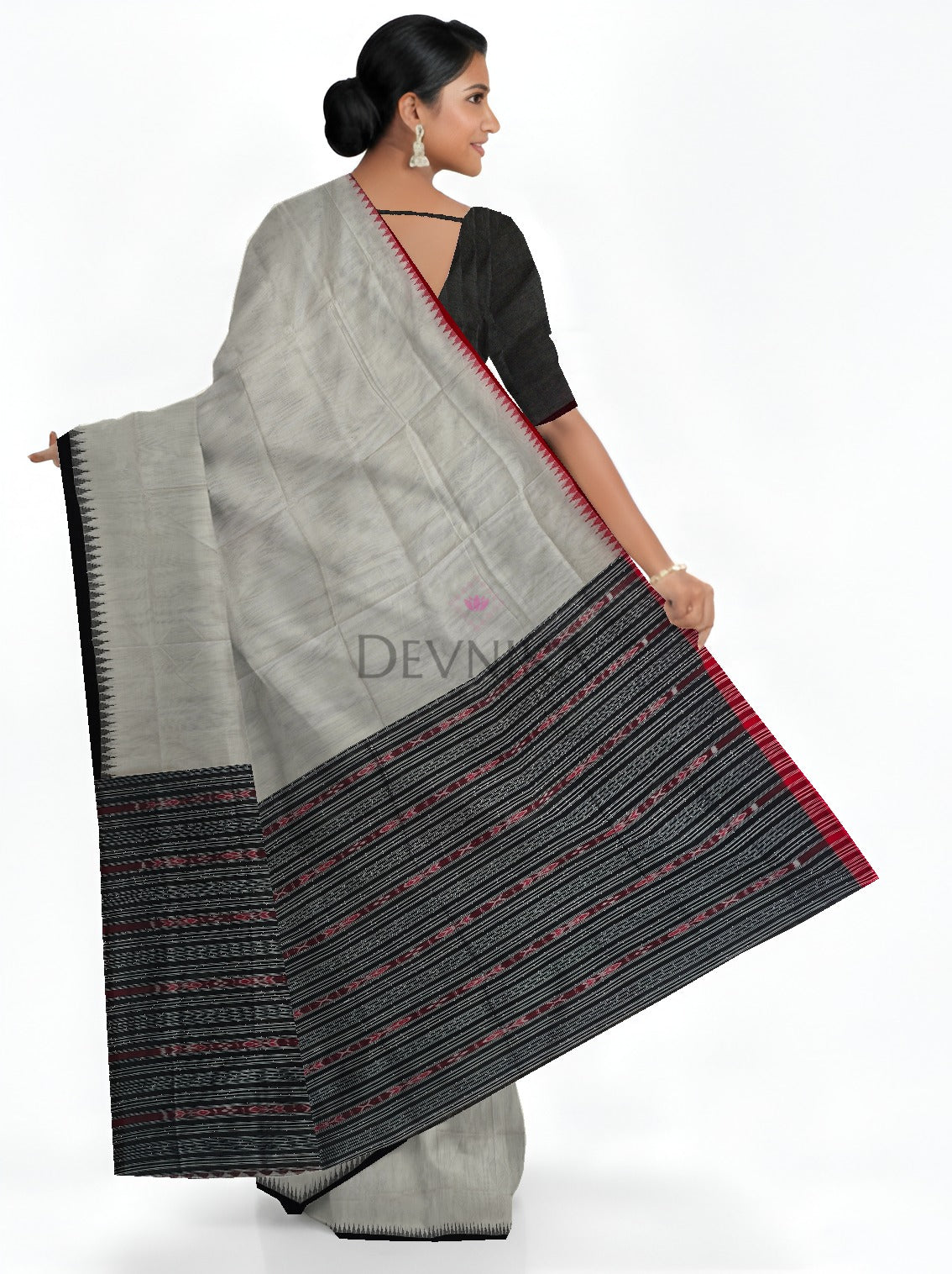 White Ganga Jamuna Saree | Odisha Handloom GI Tagged | Devnika