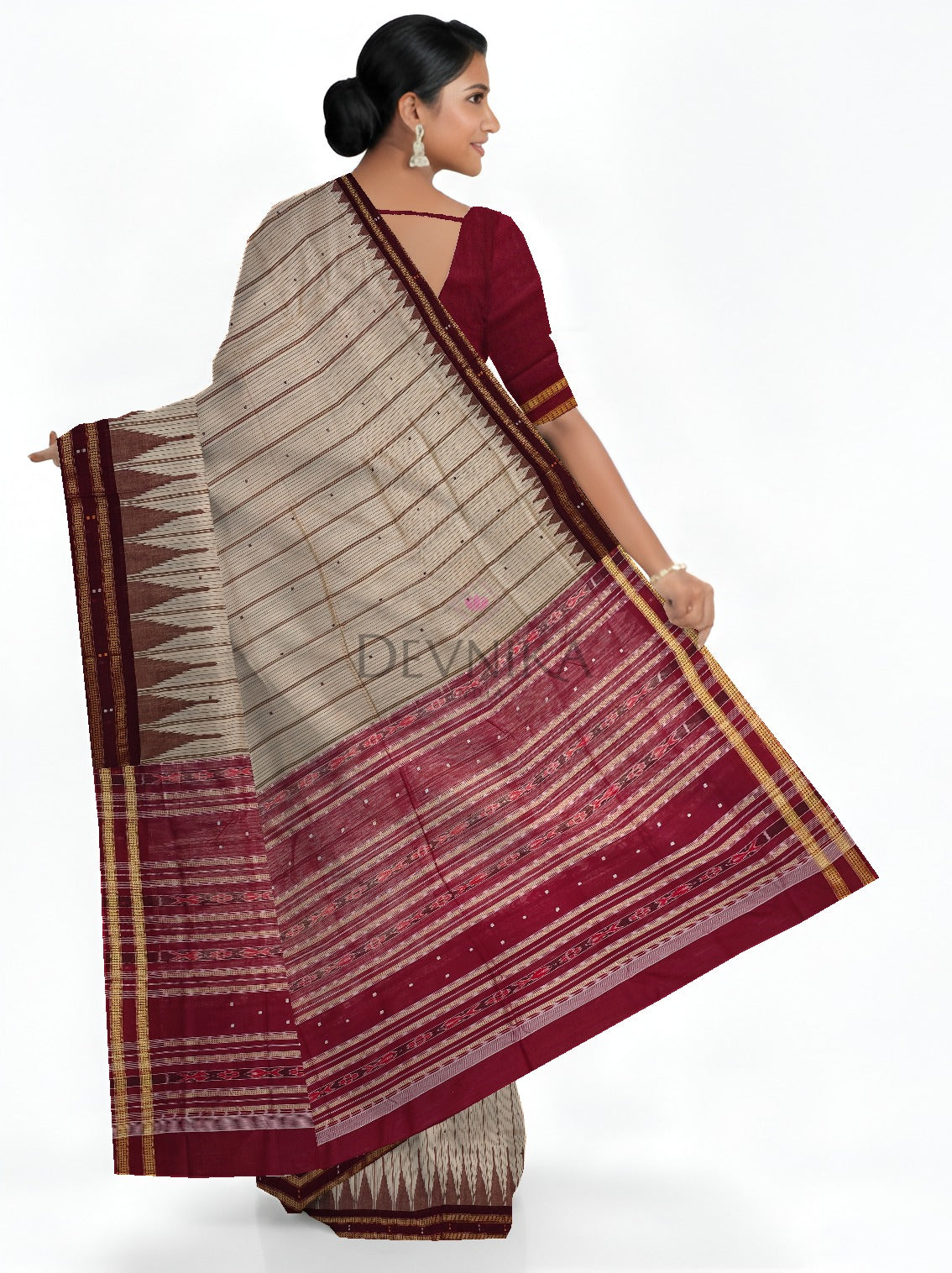 Chandan Big Temple Boarder Saree | Odisha Handloom GI Tagged | Devnika