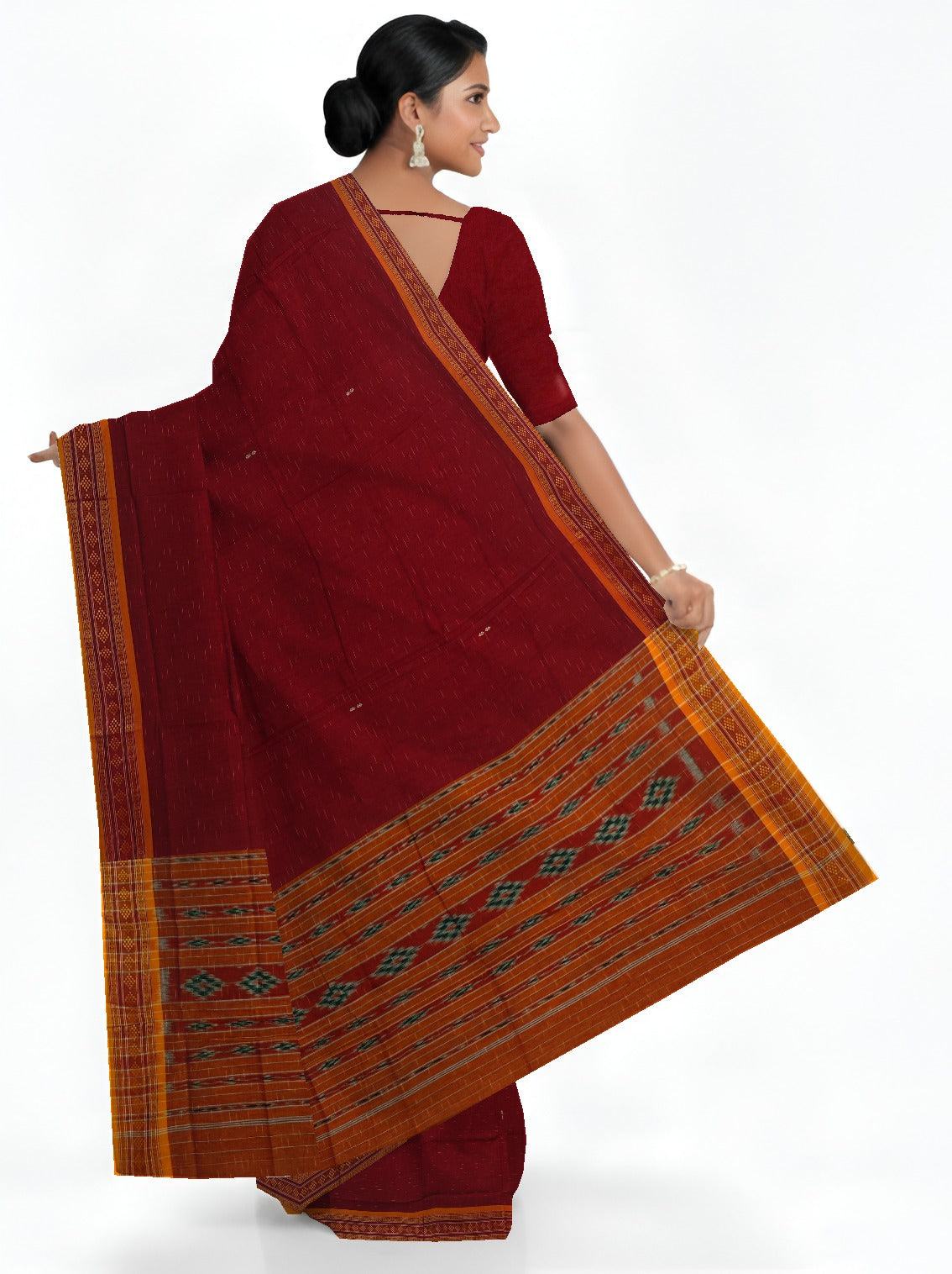 Light Maroon Bomkai Border Pasapalli Saree | Odisha Handloom GI Tagged | Devnika
