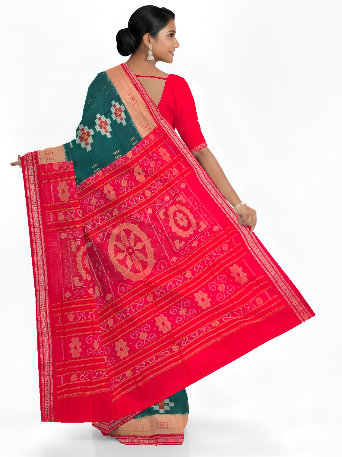 Deep Green Bandha Bomkai Saree | Odisha Handloom GI Tagged | Devnika