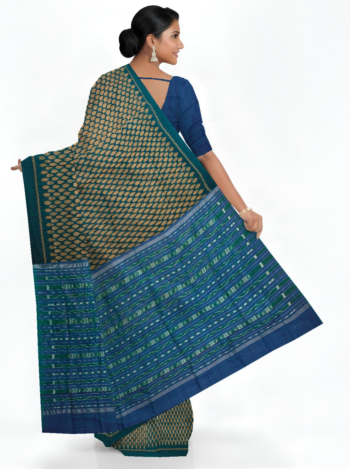 Green And Golden Tikili Bandha Saree