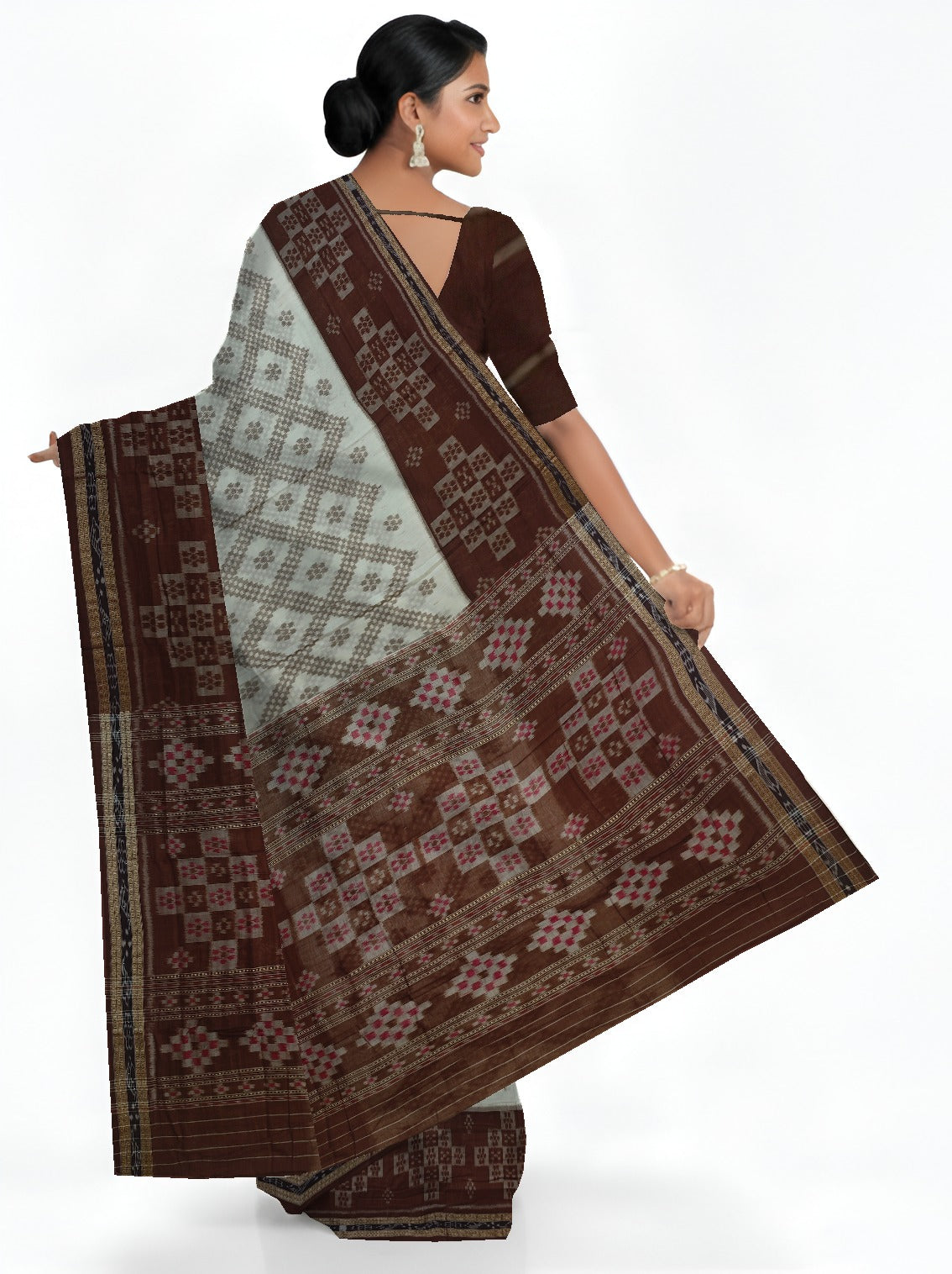 White Mania Bandha Traditional Katiki Saree | Odisha Handloom GI Tagged | Devnika