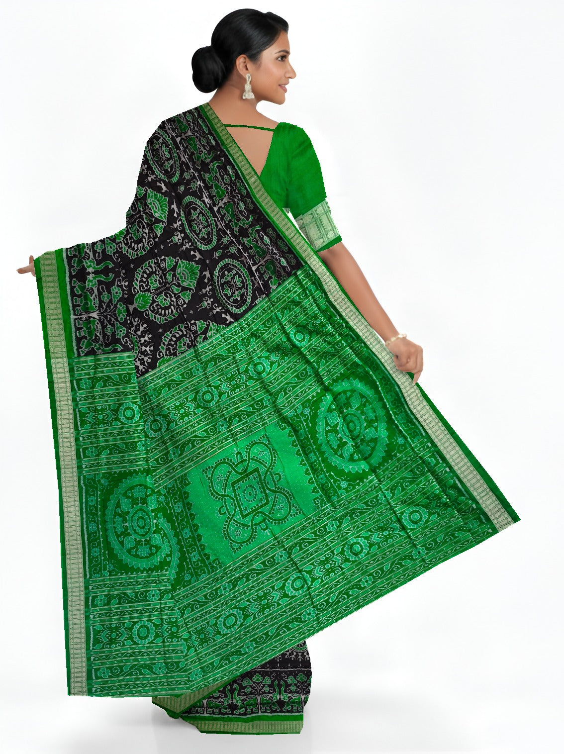 Black & Green Traditional Body Bandha Saree | Odisha Handloom GI Tagged | Devnika