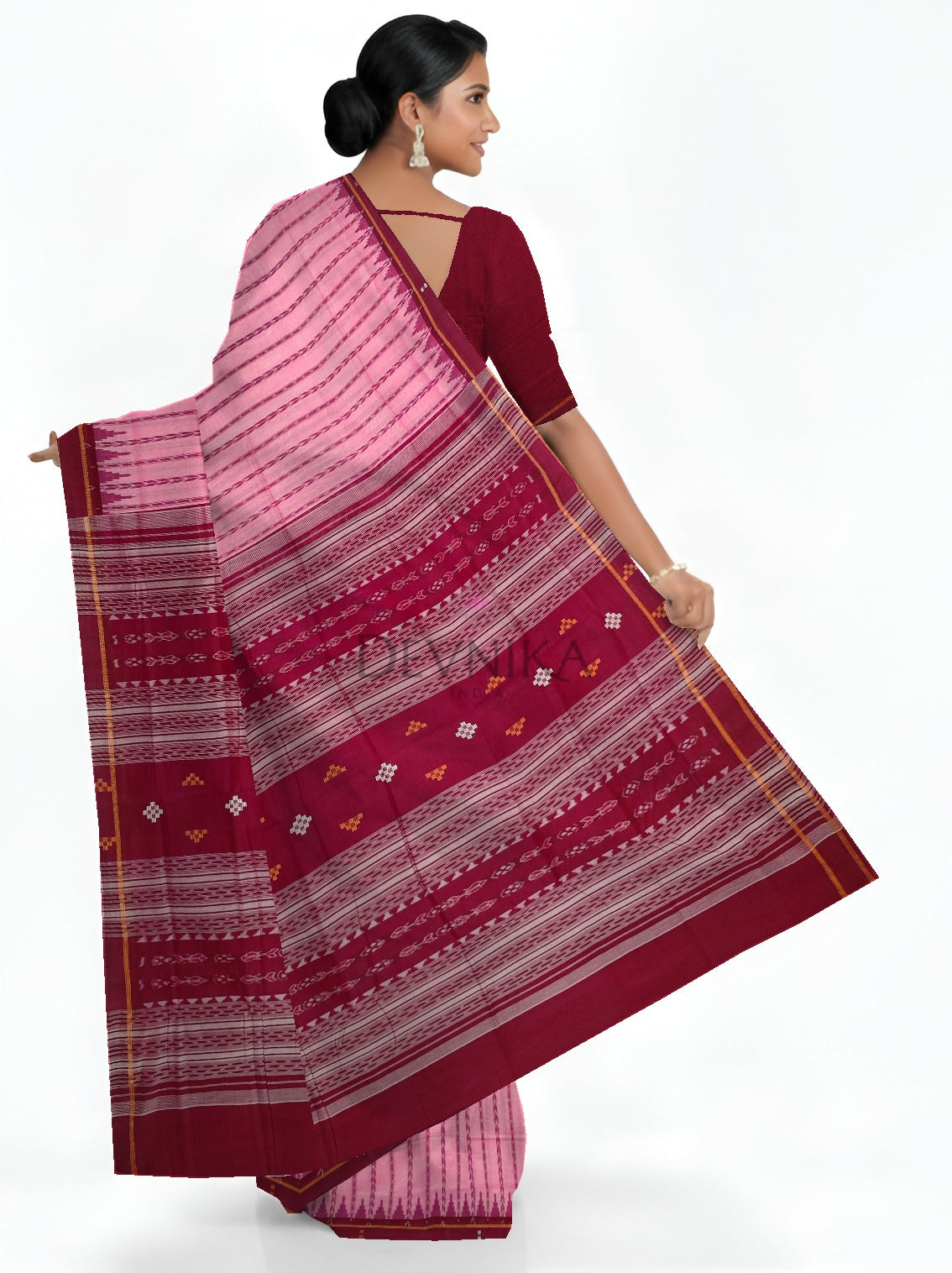 Pink Khajuri Pati Bandha Saree | Odisha Handloom GI Tagged | Devnika