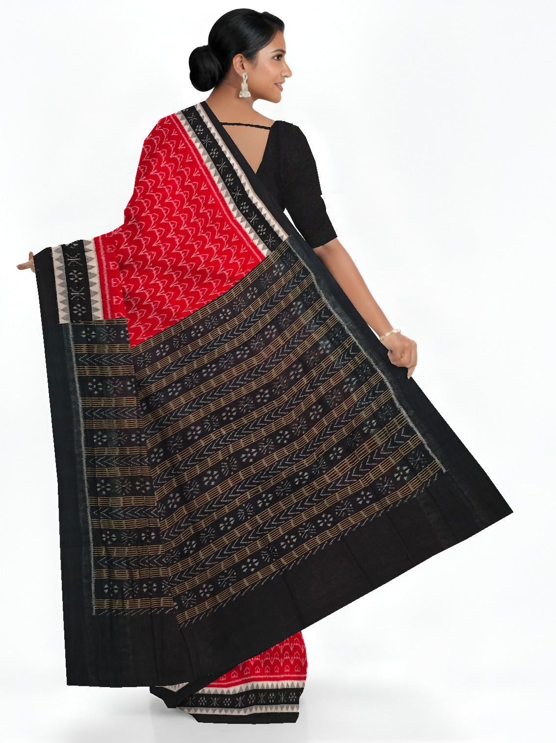 Red Double Temple Border Bandha Saree